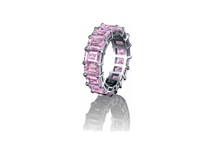 Rhodium Plated Ring with Pink Baguette